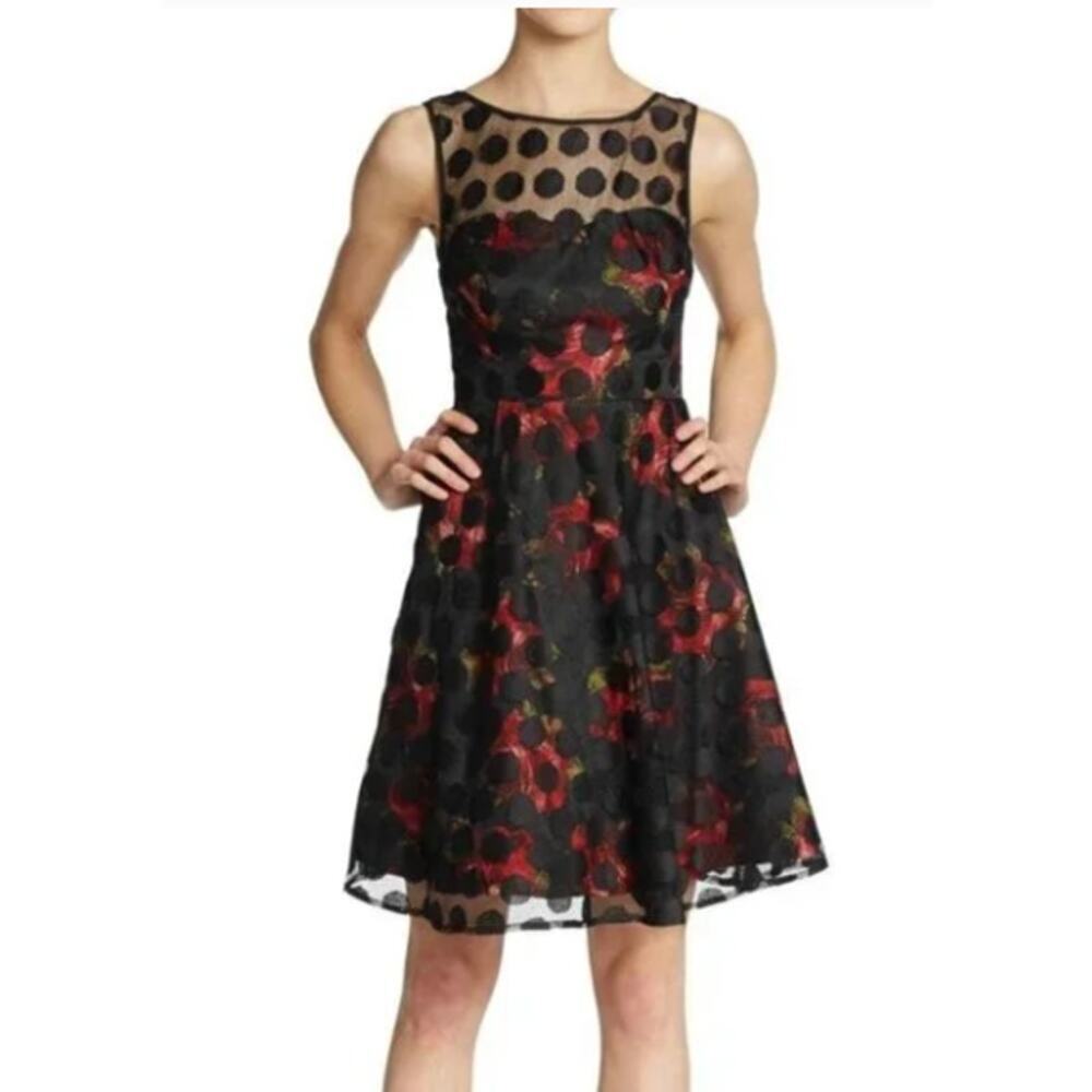 Betsey Johnson Polka Dot Lace Overlay Dress Rose Floral whimsigoth 2 XS / S EUC